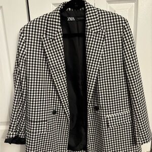 Zara Black and White Checkered Blazer